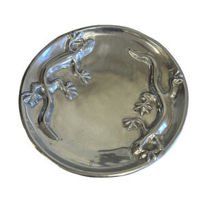 Holland Boone Polished Pewter Lizard Serving Tray Platter Bowl 14” Southwestern